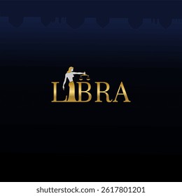 Libra Zodiac Wordmark Logo. figure carrying scales replacing letter "i".