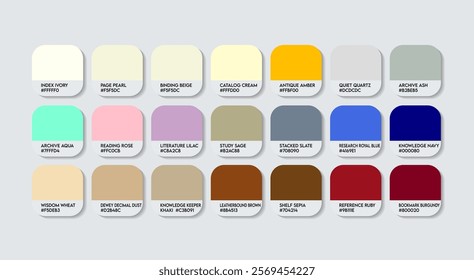 Librarian Color Guide Palette with Color Names. Catalog Sample Librarians with RGB HEX codes and Names. Colors Palette, New Librarian Color Palette, Fashion Trend Librarian Color Palette 2026