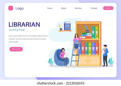 Librarian concept vector illustration. Llibrary reading room guid.