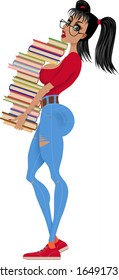 bibliotecaria con un montón de libros