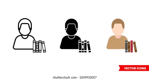 Librarian icon of 3 types: color, black and white, outline. Isolated vector sign symbol.
