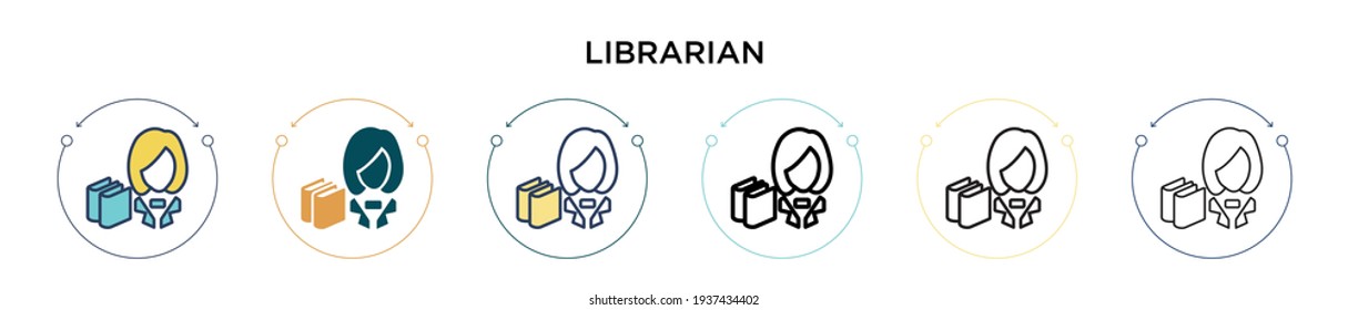 Librarian icon in filled, thin line, outline and stroke style. Vector illustration of two colored and black librarian vector icons designs can be used for mobile, ui, web