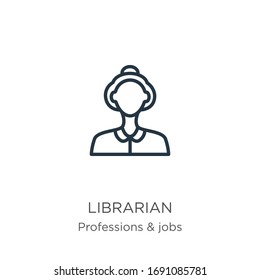 Librarian icon. Thin linear librarian outline icon isolated on white background from professions & jobs collection. Line vector sign, symbol for web and mobile