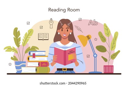 Librarian. Library staff cataloguing and sorting books in archive. Knowledge and education idea. Llibrary reading room guid. Isolated vector illustration