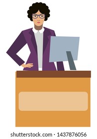 Librarian library visitor services specialist isolated on white background. In minimalist style. Cartoon flat vector illustration
