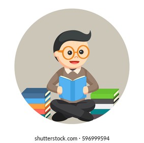 librarian male reading in circle background