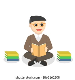 librarian male reading design character on white background