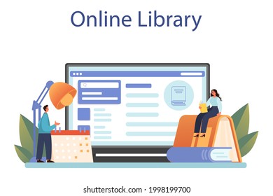 Librarian online service or platform. Library staff cataloguing and sorting books. Knowledge and education idea. Online library. Isolated vector illustration