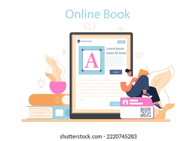 Librarian online service or platform. Library staff cataloging and sorting books. Llibrary reading room guid. Online book. Flat vector illustration