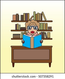 Librarian Sitting in Library Illustration Vector
