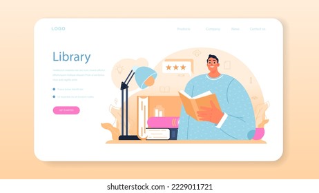 Librarian web banner or landing page. Library staff cataloging and sorting books in a storage, filling out library cards. Llibrary reading room guid. Flat vector illustration