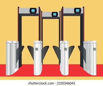 Library or airport entrance door system. Gate barrier to block the passage without permission