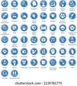 Library Book Icons In Different Categories