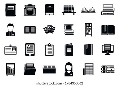 Library book icons set. Simple set of library book vector icons for web design on white background