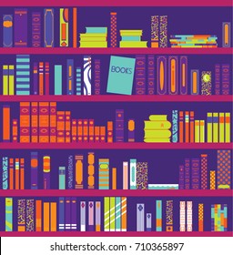  Library Book Shelf Background. Books and Knowledge. Vector Flat illustration.