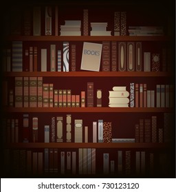 Library Book Shelf Background. Books and Knowledge. Education Library Book Store Concept. Vector Flat illustration.