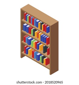 Library book shelf icon. Isometric of library book shelf vector icon for web design isolated on white background