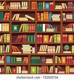 Library Book Shelf Seamless Vector Pattern Of Literature Books