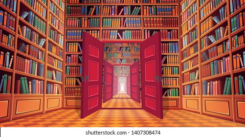 Library Book Shelves Cartoon Vector Illustration.