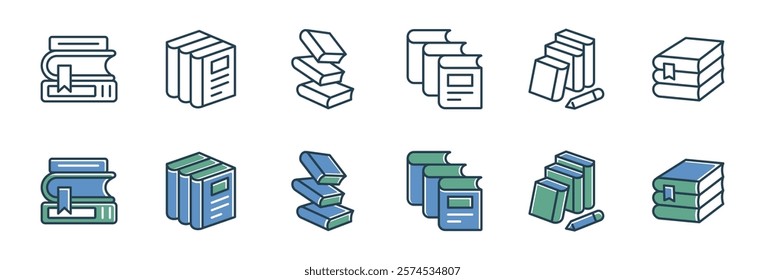 library book stack icon line set education school study pile of book read and learn signs vector illustration for web and app