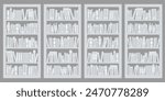 Library bookcases background. Interior of bookshop with bookshelves. Reading room in school, university, college. Modern cartoon vector illustration.