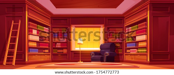 Library Bookcases Ladder Chair Lamp Vector Stock Vector (Royalty Free ...