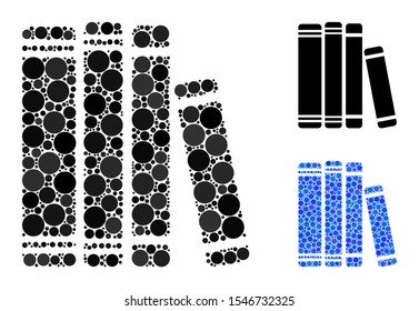 Library books composition of small circles in various sizes and shades, based on library books icon. Vector small circles are composed into blue composition.