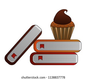 library books with cupcake