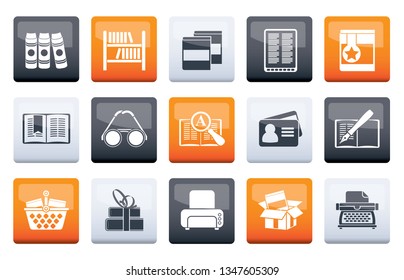 Library and books Icons over color background - vector icon set
