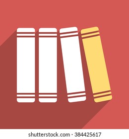 Library Books long shadow vector icon. Style is a flat light symbol on a red square background.