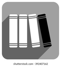 Library Books long shadow vector icon. Style is a flat library books iconic symbol on a gray square background.