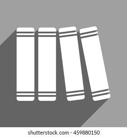 Library Books long shadow vector icon. Style is a flat library books white iconic symbol on a gray square background.