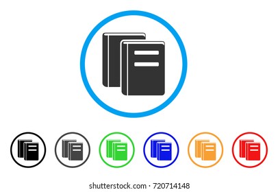 Library Books rounded icon. Style is a flat library books gray symbol inside light blue circle with black, gray, green, blue, red, orange color versions.