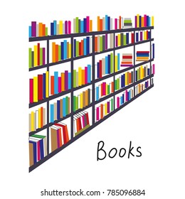 Library with books rows backcround for the card or cover. Vector graphic illustration