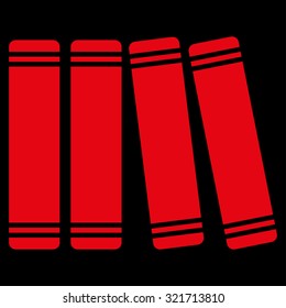 Library Books vector icon. Style is flat symbol, red color, rounded angles, black background.