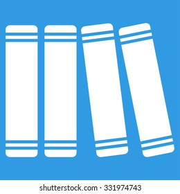Library Books vector icon. Style is flat symbol, white color, rounded angles, blue background.