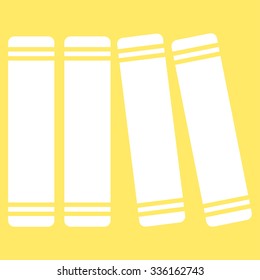 Library Books vector icon. Style is flat symbol, white color, rounded angles, yellow background.