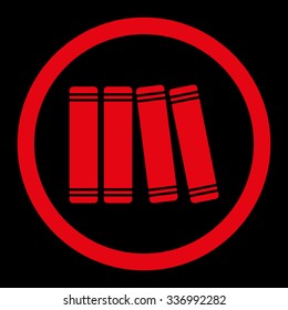 Library Books vector icon. Style is flat rounded symbol, red color, rounded angles, black background.