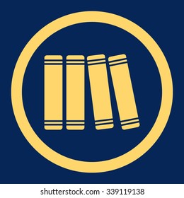 Library Books vector icon. Style is flat rounded symbol, yellow color, rounded angles, blue background.