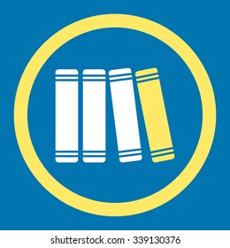 Library Books vector icon. Style is bicolor flat rounded symbol, yellow and white colors, rounded angles, blue background.
