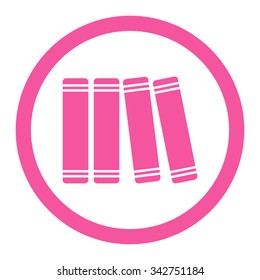 Library Books vector icon. Style is flat rounded symbol, pink color, rounded angles, white background.
