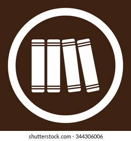 Library Books vector icon. Style is flat rounded symbol, white color, rounded angles, brown background.