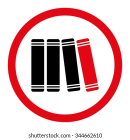 Library Books vector icon. Style is bicolor flat rounded symbol, intensive red and black colors, rounded angles, white background.