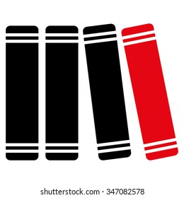 Library Books vector icon. Style is bicolor flat symbol, intensive red and black colors, rounded angles, white background.