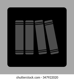 Library Books vector icon. Style is flat rounded square button, gray and black colors, silver background.