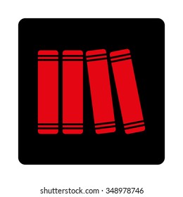 Library Books vector icon. Style is flat rounded square button, intensive red and black colors, white background.