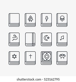 Library Books Vector Line Icon Collection Set