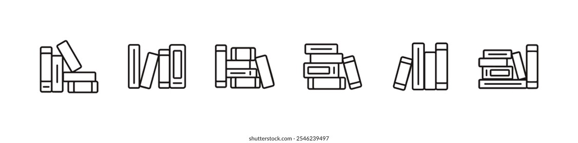 Conjunto de iconos de estantería de Biblioteca Estudio de educación Pila de libros Revista Literatura Signos Esquema Ilustración vectorial Escuela de negocios Librería Diccionario Diseño de símbolos