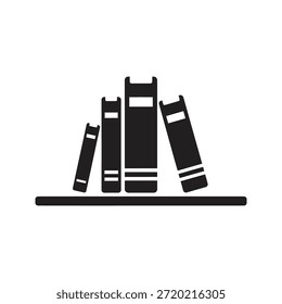 Library bookshelf icon symbol solid glyph vector for education learning literature and wooden furniture row with standing book collection