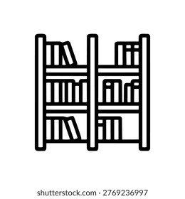 Library bookshelf icon symbolizing knowledge storage, education, and preservation of books and documents.
